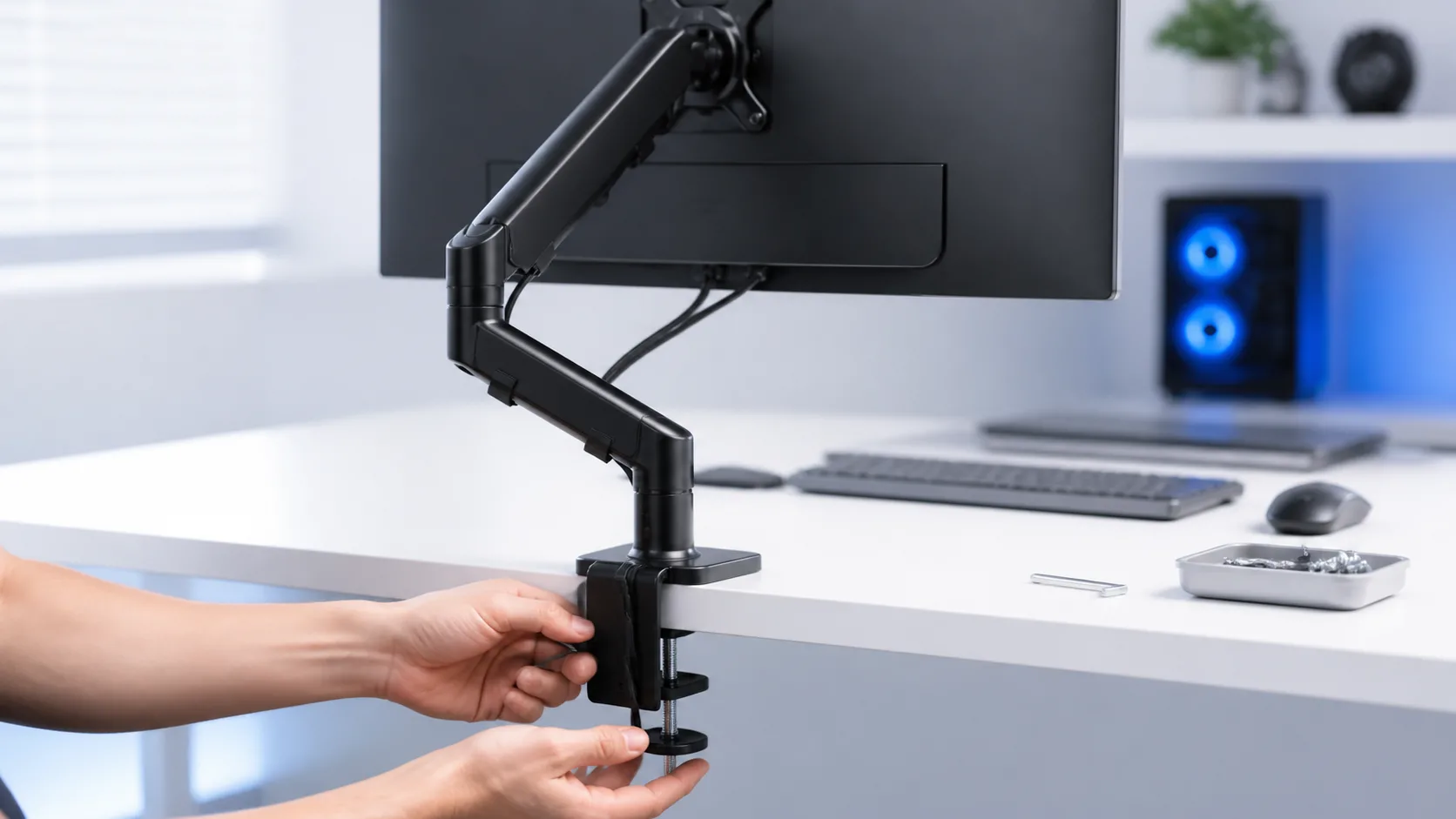 Easy installation monitor arm setup