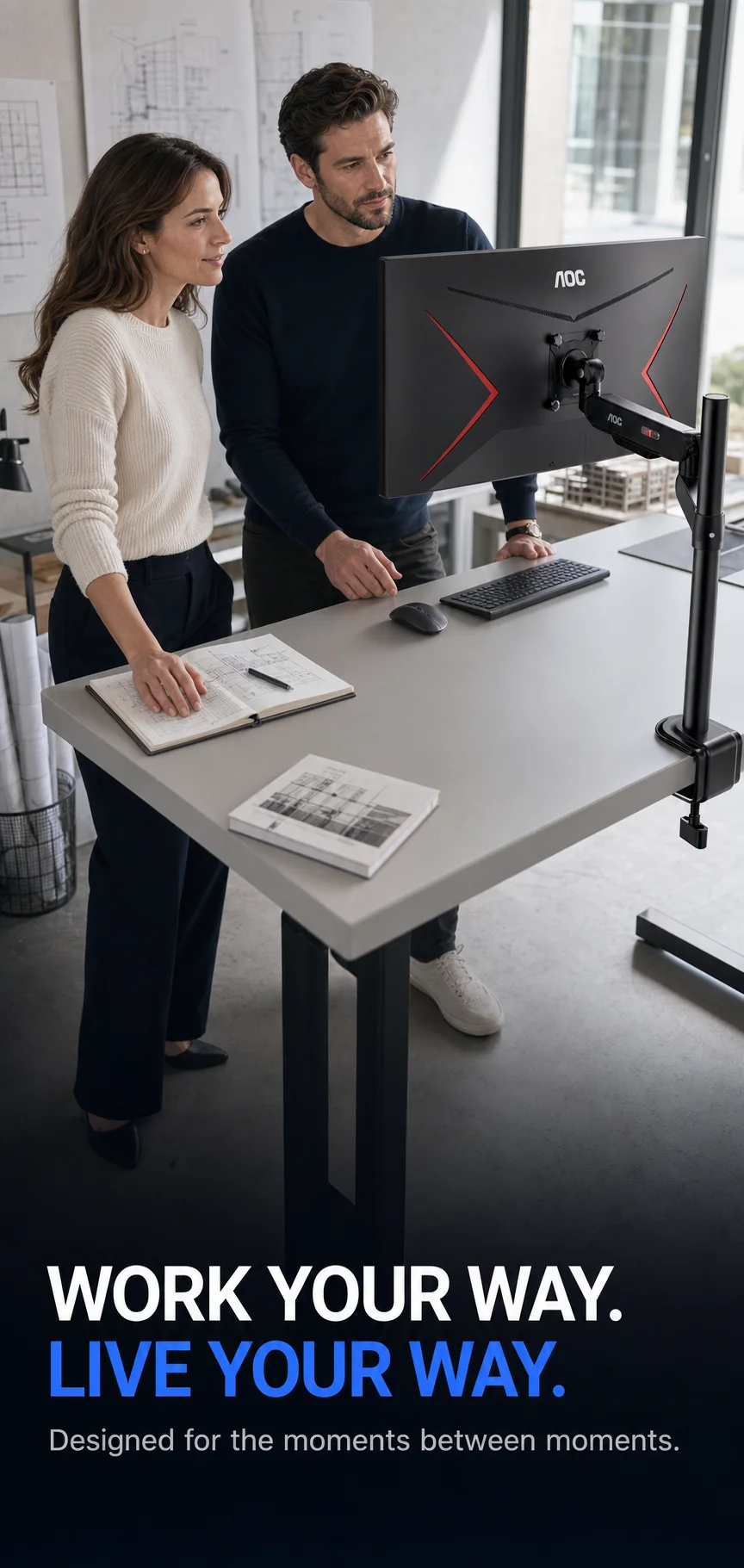 AOC monitor arm in a collaborative design studio